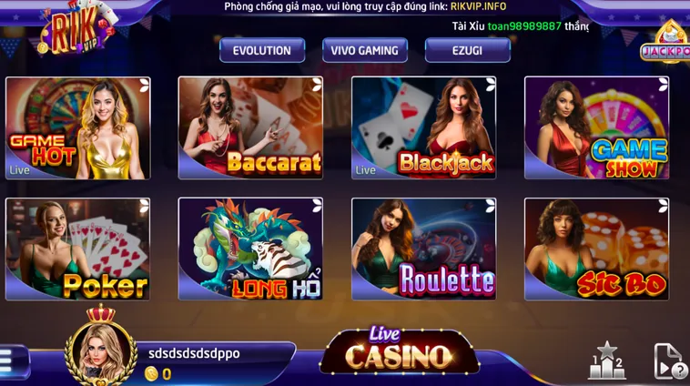 Danh Mục Trò Chơi Tại Sảnh LiveStream Casino RikVip Thắng Lớn Mỗi Ngày