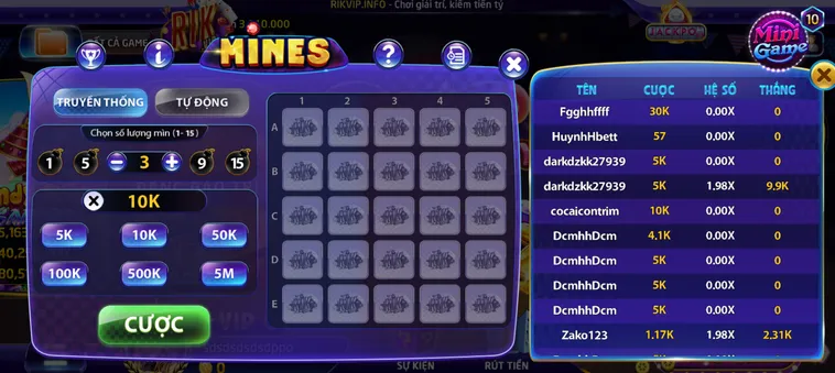 Khám Phá Siêu Phẩm Minigame Mines Tại RikVip Thắng Lớn Với Tỷ Lệ Thưởng Cao