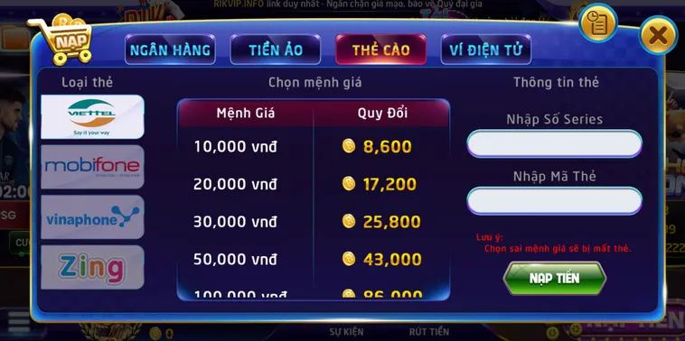 Nạp Tiền RikVip Siêu Tốc Nhận Ngay Ưu Đãi Cực Khủng Cho Tân Thủ